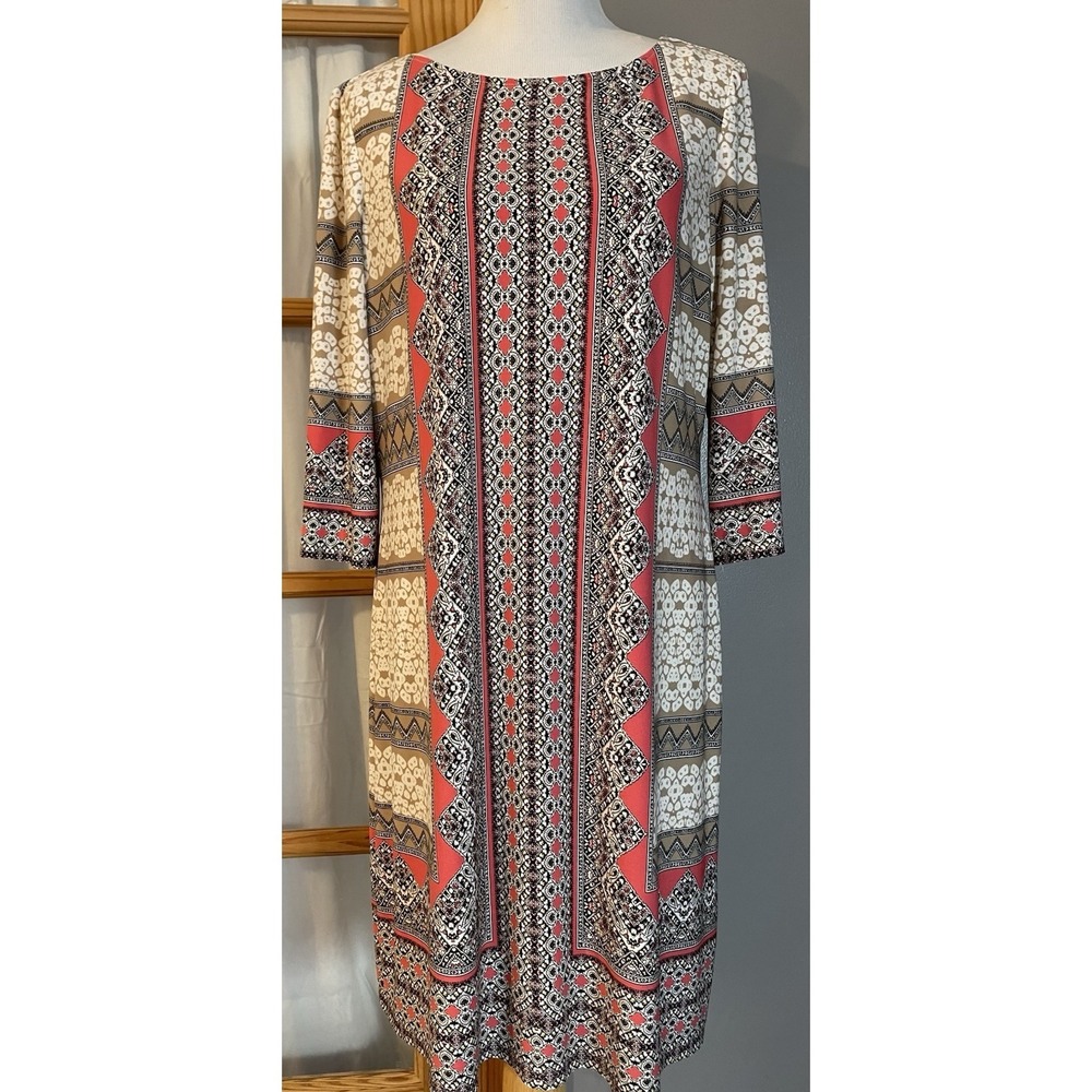 London Styles Art To Wear Dress Sz 18 Beige Ivory 3/4 Sleeve Classic Party City